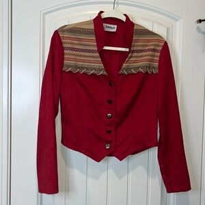 Adorable cropped western cowgirl southwest bolero jacket whipstitch trim S/M